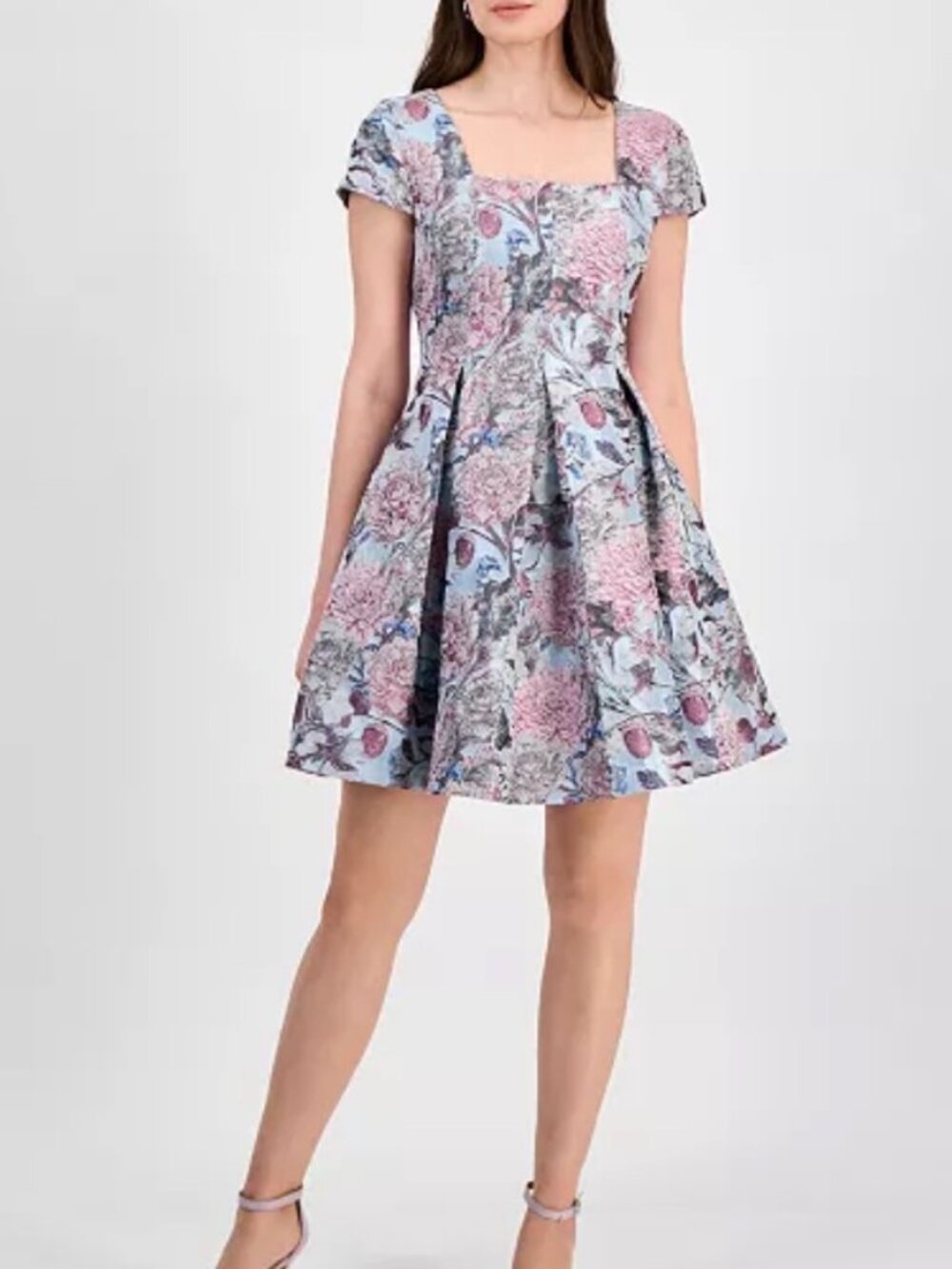 NWT Tahari ASL Floral-Brocade Square Neck Fit & Flare Mini Dress. Size 16